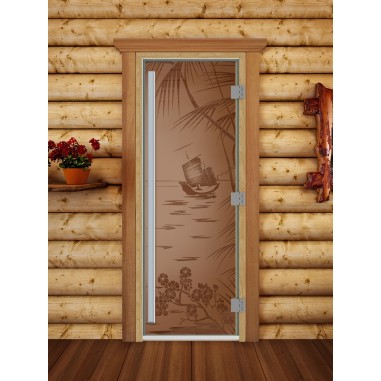 Дверь для бани DoorWood Престиж с рисунком Голубая лагуна Бронза матовая, 1900x700 мм