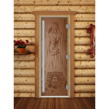 Дверь для бани DoorWood Престиж с рисунком Горячий пар Бронза матовая, 1900x700 мм