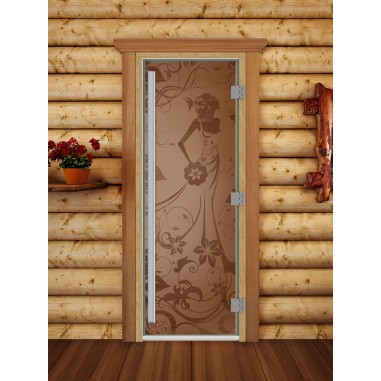 Дверь для бани DoorWood Престиж с рисунком Девушка в цветаx Бронза матовая, 1900x700 мм