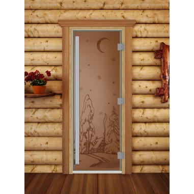 Дверь для бани DoorWood Престиж с рисунком Зима Бронза матовая, 1900x700 мм