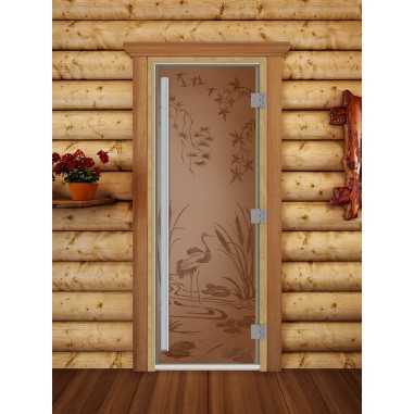 Дверь для бани DoorWood Престиж с рисунком Камышовый рай Бронза матовая, 1900x700 мм