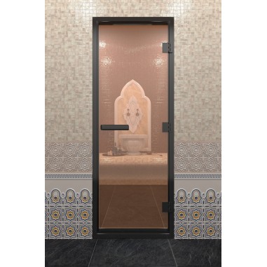 Дверь для хамама DoorWood Черный профиль Бронза, 2100х900 мм