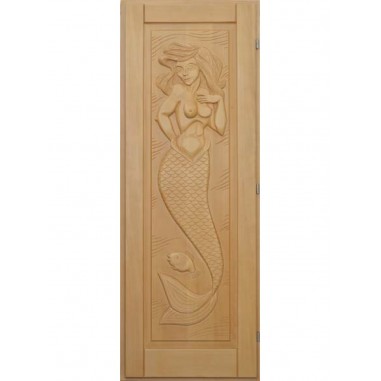Дверь для бани DoorWood деревянная Массив с резьбой Русалка (1900х700 мм)