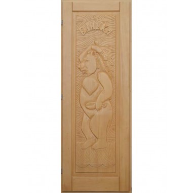 Дверь для бани DoorWood деревянная Массив с резьбой Медведь (1900х700 мм)