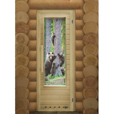 Дверь для бани DoorWood с фотопечатью Элит Мишки, 1850x730 мм