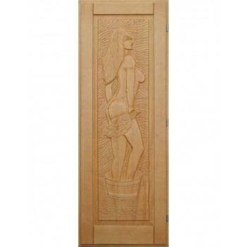 Дверь для бани DoorWood деревянная Массив с резьбой Девушка (1900х700 мм)