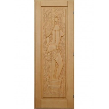 Дверь для бани DoorWood деревянная Массив с резьбой Девушка (1900х700 мм)