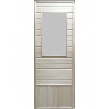 Дверь для бани DoorWood деревянная с прямоугольной стеклянной вставкой (1850x750 мм)