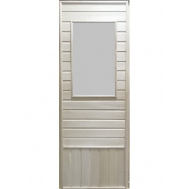 Дверь для бани DoorWood деревянная с прямоугольной стеклянной вставкой (1850x750 мм)