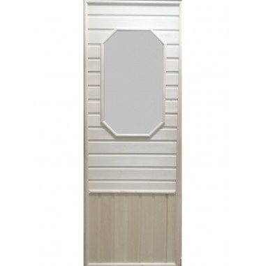 Дверь для бани DoorWood деревянная с восьмиугольной стеклянной вставкой (1850x750 мм)