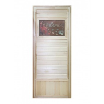 Дверь для бани DoorWood деревянная Вагонка эконом со стеклом Банька (1850x750 мм)