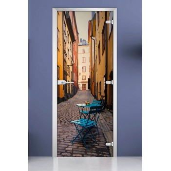 Стеклянная межкомнатная дверь DoorWood с фотопечатью City-17, 2000х700 мм