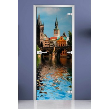 Стеклянная межкомнатная дверь DoorWood с фотопечатью City-20, 2000х600 мм