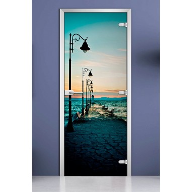 Стеклянная межкомнатная дверь DoorWood с фотопечатью City-03, 2000х700 мм