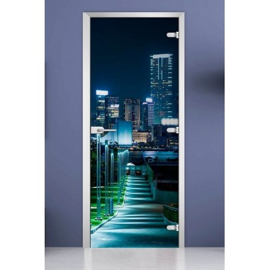 Стеклянная межкомнатная дверь DoorWood с фотопечатью City-10, 2000х800 мм