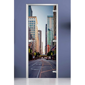 Стеклянная межкомнатная дверь DoorWood с фотопечатью City-07, 2000х700 мм