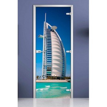 Стеклянная межкомнатная дверь DoorWood с фотопечатью City-02, 2000х600 мм