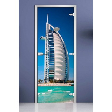 Стеклянная межкомнатная дверь DoorWood с фотопечатью City-02, 2000х600 мм