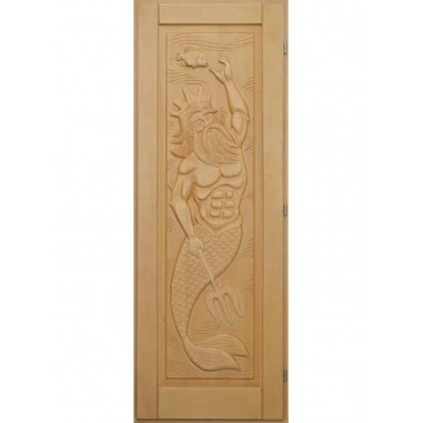 Дверь для бани DoorWood деревянная Массив с резьбой Нептун (1900х700 мм)