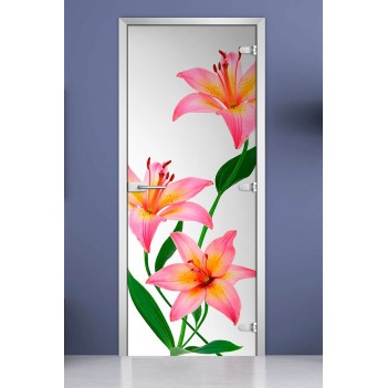 Стеклянная межкомнатная дверь DoorWood с фотопечатью Flowers-03, 2000х600 мм