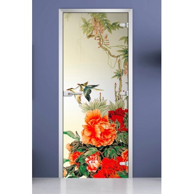 Стеклянная межкомнатная дверь DoorWood с фотопечатью Flowers-06, 2000х600 мм
