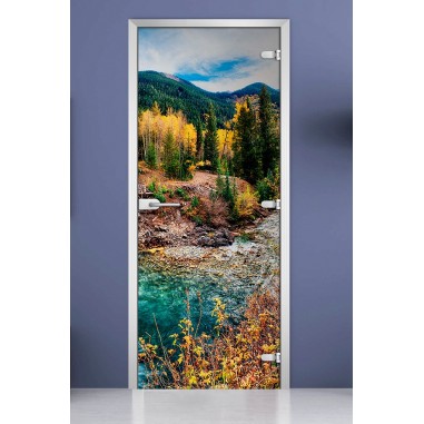 Стеклянная межкомнатная дверь DoorWood с фотопечатью Forest-09, 2000х800 мм