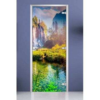 Стеклянная межкомнатная дверь DoorWood с фотопечатью Forest-14, 2000х600 мм
