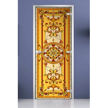 Стеклянная межкомнатная дверь DoorWood с фотопечатью Stained Glass-13, 2000х600 мм