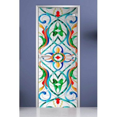 Стеклянная межкомнатная дверь DoorWood с фотопечатью Stained Glass-08, 2000х600 мм