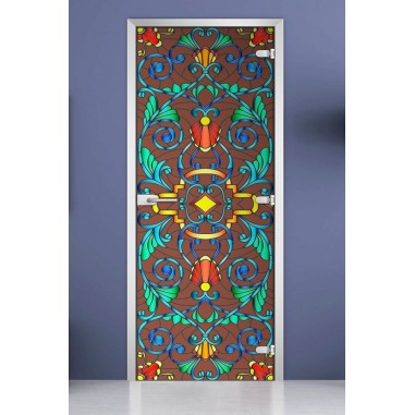 Стеклянная межкомнатная дверь DoorWood с фотопечатью Stained Glass-07, 2000х700 мм