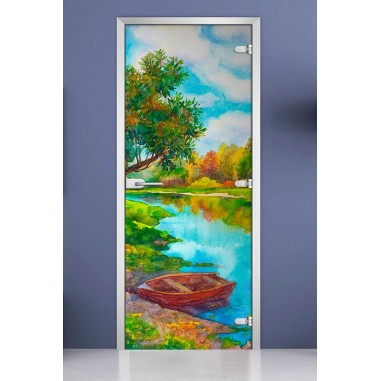 Стеклянная межкомнатная дверь DoorWood с фотопечатью Painting-03, 2000х600 мм