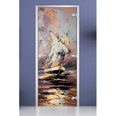 Стеклянная межкомнатная дверь DoorWood с фотопечатью Painting-02, 2000х600 мм