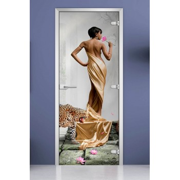 Стеклянная межкомнатная дверь DoorWood с фотопечатью Woman-12, 2000х600 мм