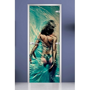 Стеклянная межкомнатная дверь DoorWood с фотопечатью Woman-20, 2000х700 мм