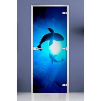 Стеклянная межкомнатная дверь DoorWood с фотопечатью Underwater World-08, 2000х600 мм