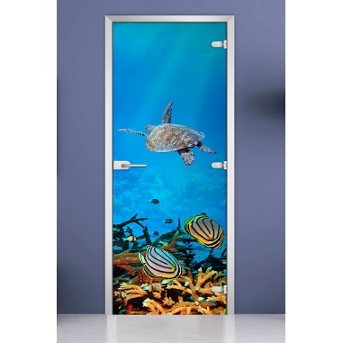 Стеклянная межкомнатная дверь DoorWood с фотопечатью Underwater World-02, 2000х800 мм