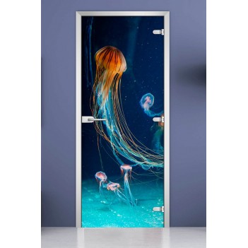 Стеклянная межкомнатная дверь DoorWood с фотопечатью Underwater World-12, 2000х600 мм