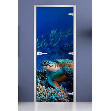 Стеклянная межкомнатная дверь DoorWood с фотопечатью Underwater World-03, 2000х800 мм