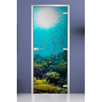 Стеклянная межкомнатная дверь DoorWood с фотопечатью Underwater World-06, 2000х600 мм