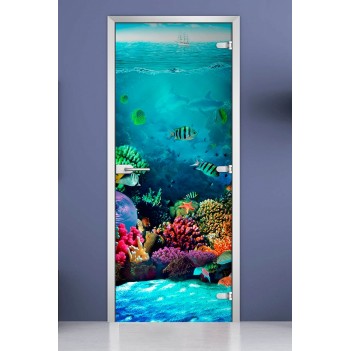 Стеклянная межкомнатная дверь DoorWood с фотопечатью Underwater World-19, 2000х600 мм