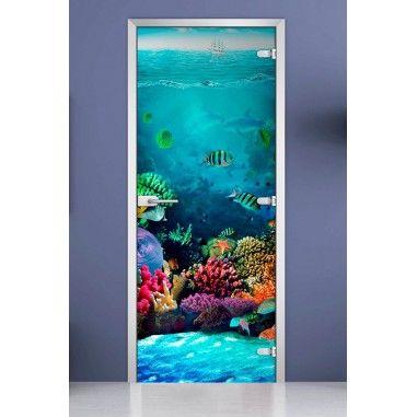 Стеклянная межкомнатная дверь DoorWood с фотопечатью Underwater World-19, 2000х700 мм