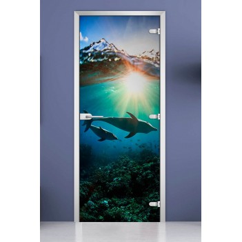 Стеклянная межкомнатная дверь DoorWood с фотопечатью Underwater World-20, 2000х600 мм