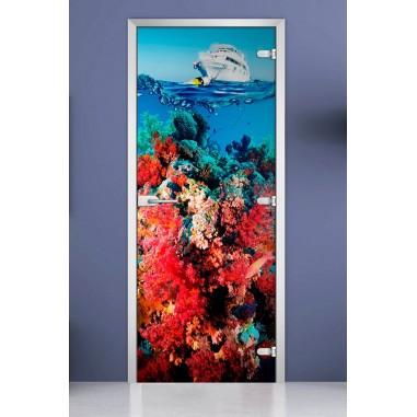 Стеклянная межкомнатная дверь DoorWood с фотопечатью Underwater World-05, 2000х600 мм