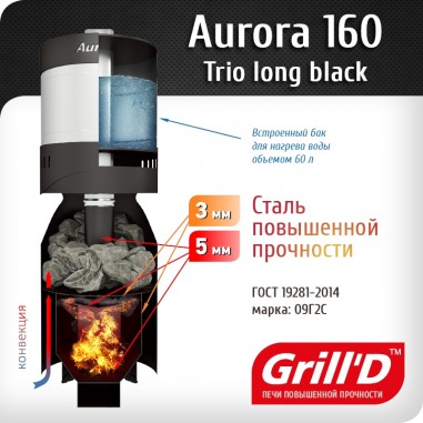 Дровяная печь для бани Grill’D Aurora 160А TRIO Long